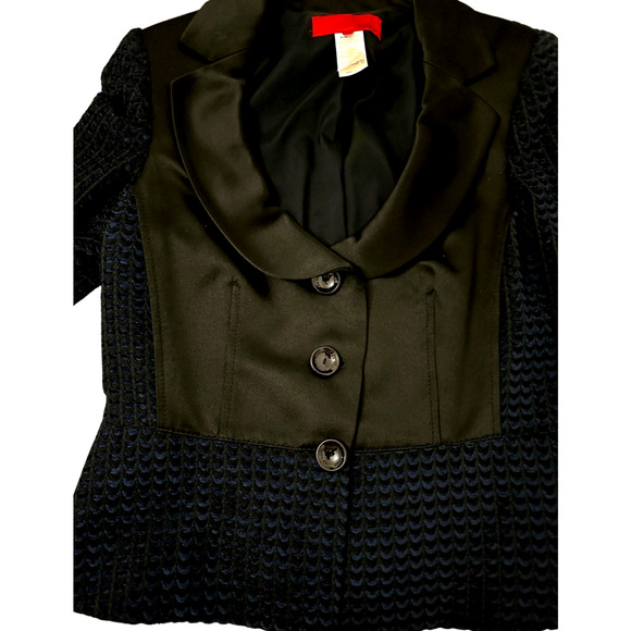 Les Copains Women's Blue Black Satin Three Button Knit Blazer US 12 Size 44 - Picture 4 of 12